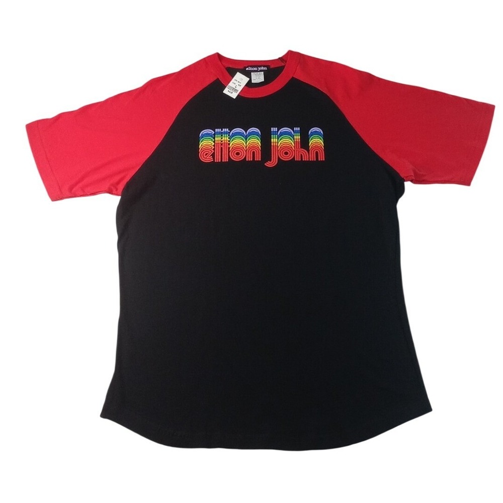 NWT Elton John Rainbow Logo Raglan T Shirt Black Red Size Large